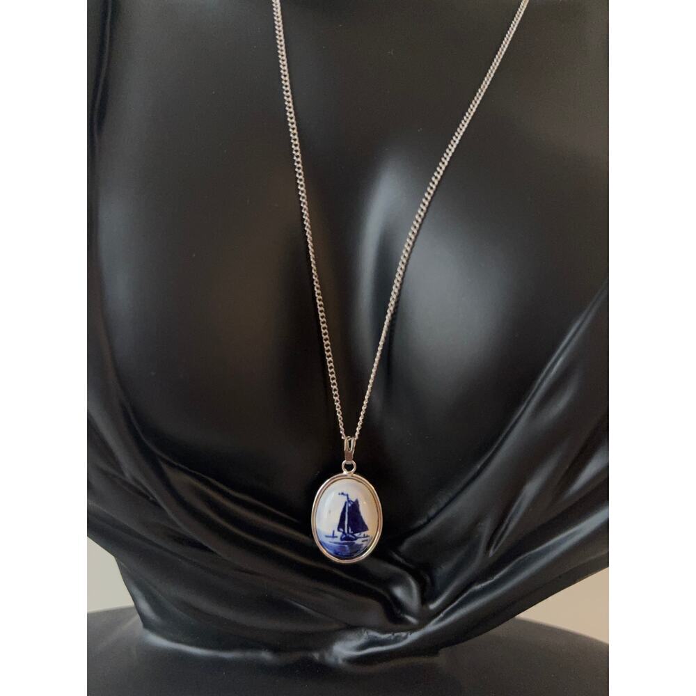 B10 Hoffman Genuine Delft Sterling Silver Necklace Nautical Swiftie‎ Cottagecore - Picture 3 of 8